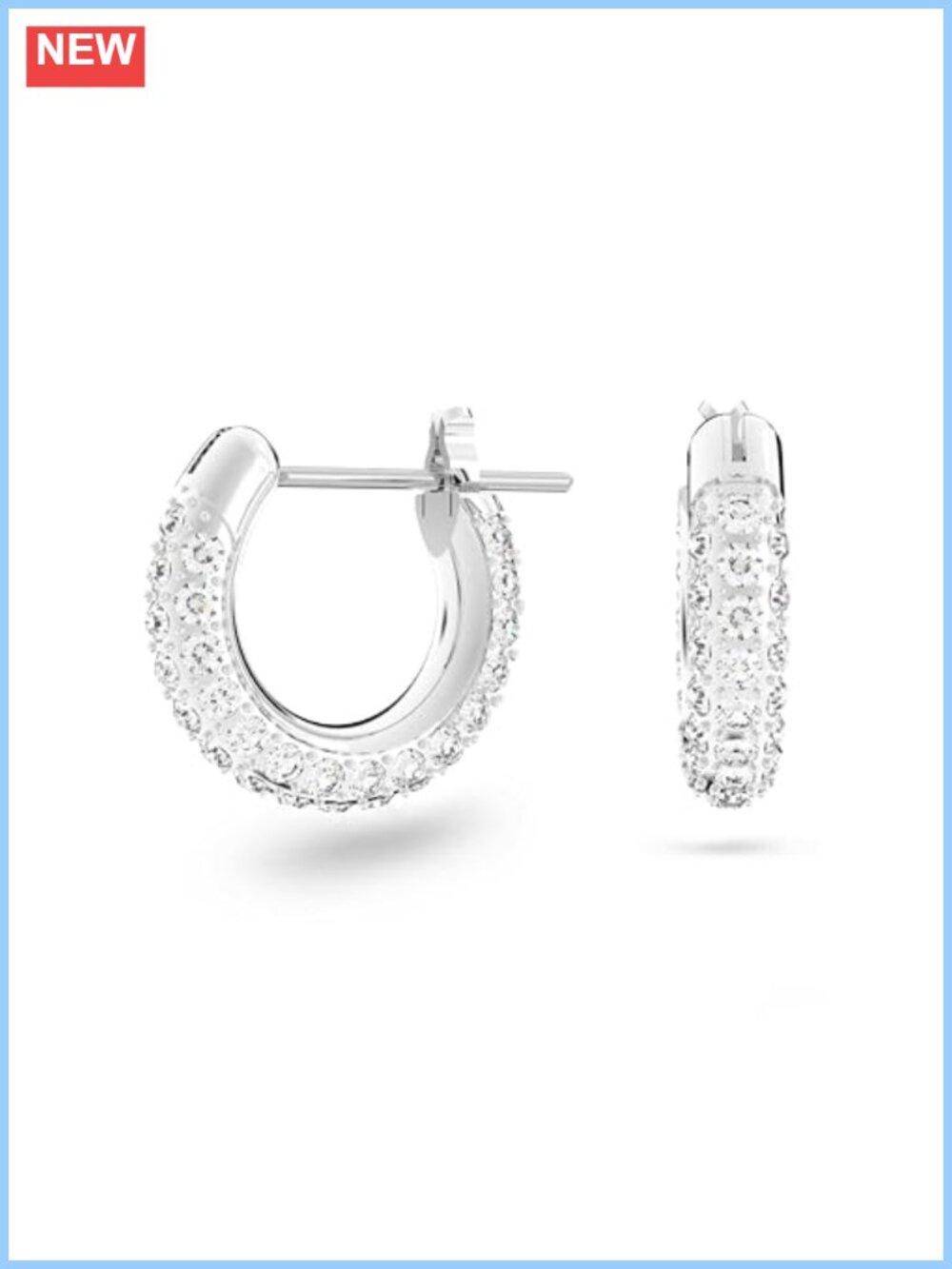 Crystal Pierced Hoop Earrings Rhodium Plated 3/8 Inch Pave